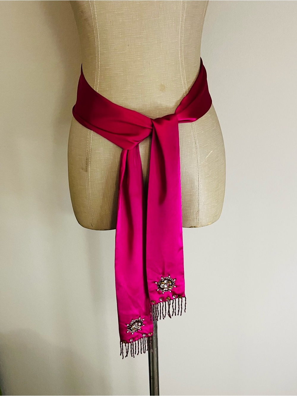 Cejon Fuchsia Satin Beaded Sash Belt